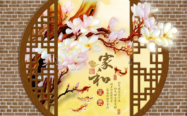 Tranh dán tường hoa mận thư pháp đẹp