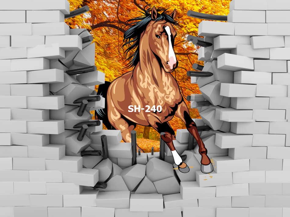 Tranh dán tường ngựa vượt tường đá phong cách hoạt hình