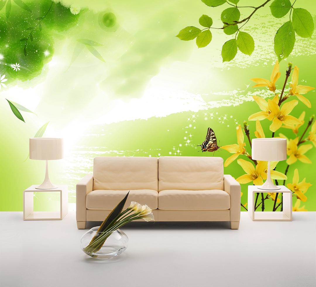 Tranh dán tường hoa liên kiều rực rỡ dưới nắng
