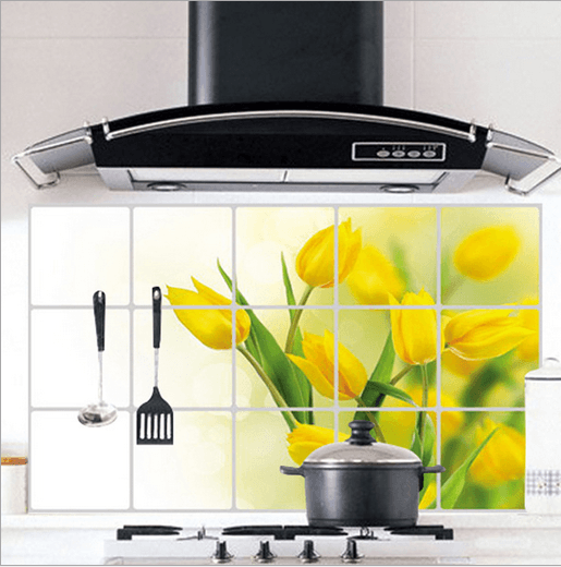 Decal dán bếp hoa tulip vàng
