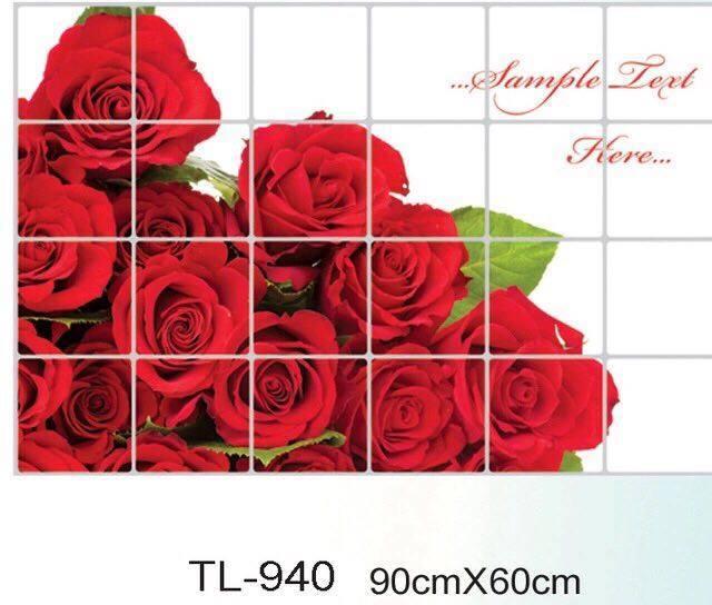 Dán bếp bó hoa hồng đỏ size 60x90cm