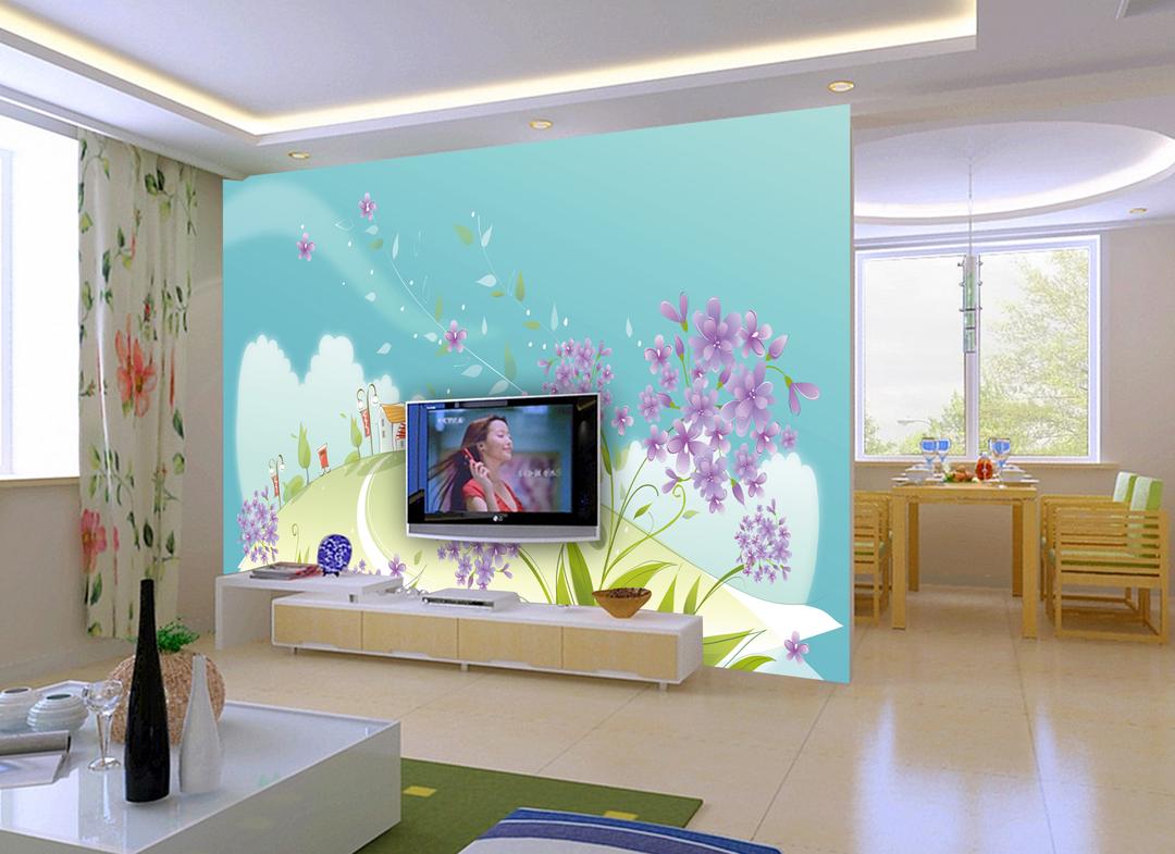Tranh dán tường thảo nguyên hoa tím