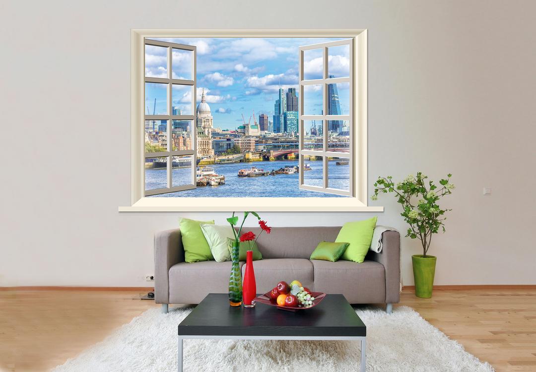 Tranh dán tường cửa sổ thành phố biển 4
