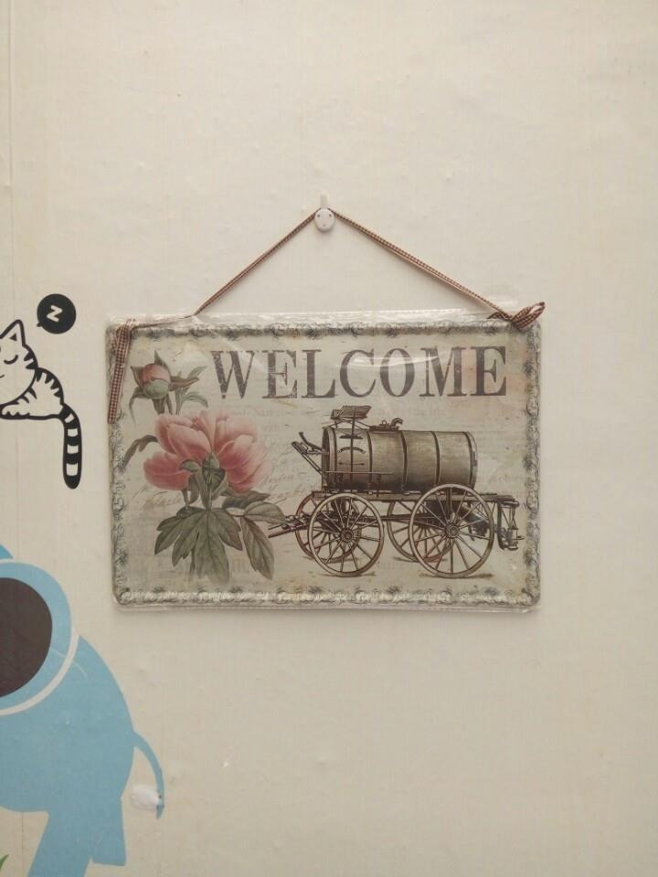 Bảng treo thiếc welcome hoa hồng