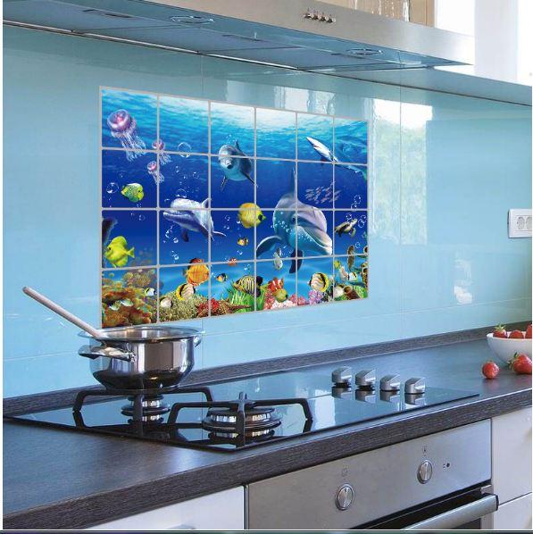 Dán bếp cá heo xanh 2 size 60x90cm