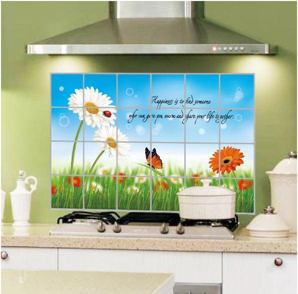 Dán bếp hoa cúc đồng tiền size 60x90cm