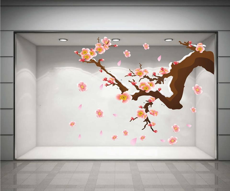 Decal cành đào hồng may mắn 2