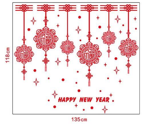 Decal tết happy new year và lộc treo may mắn 2