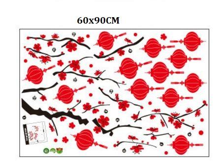 Decal cành mai đỏ và lồng đèn tết 2