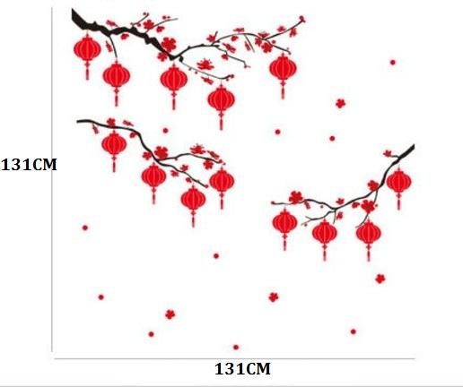 Decal cành mai đỏ và lồng đèn tết 2