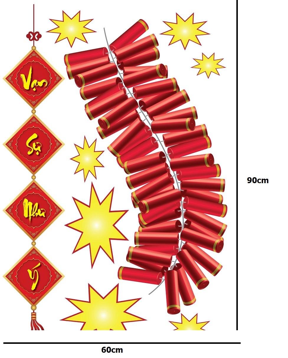 Decal vạn sự như ý và pháo bông đỏ