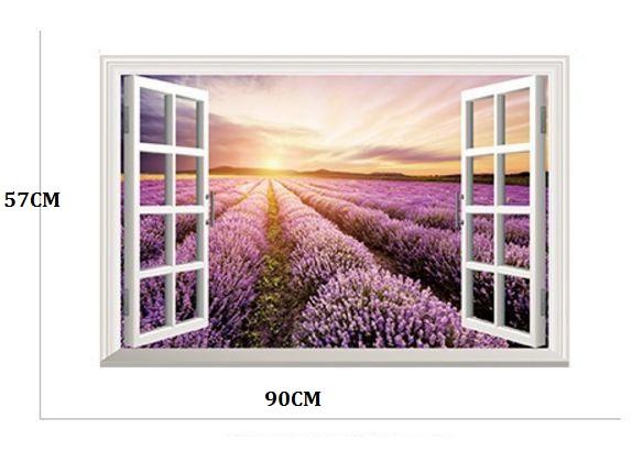 Decal cửa sổ vườn hoa tím 2