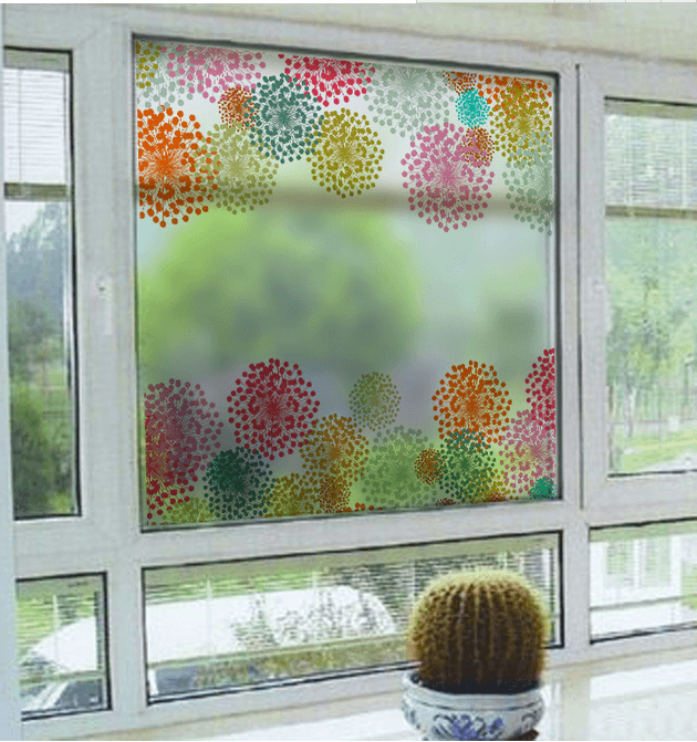 Decal dán kính hoa nhiều màu