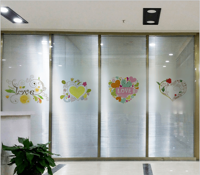 Decal dán kính cành hồng tình yêu