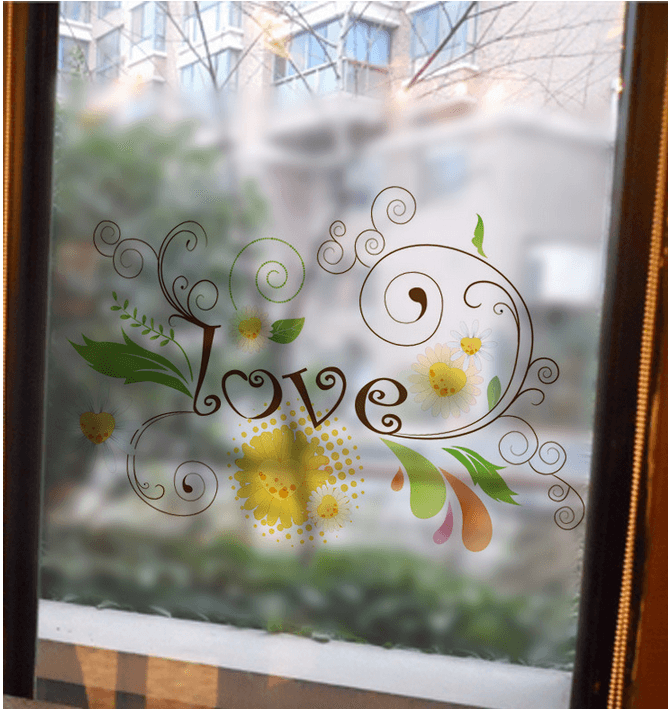 Decal dán kính chữ love