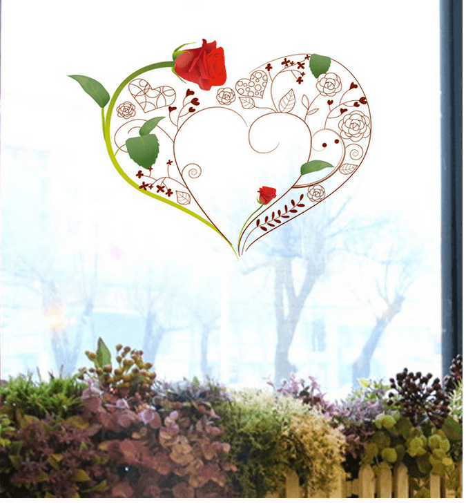Decal dán kính cành hồng tình yêu