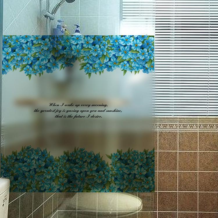 Decal dán kính hoa xanh 5 cánh