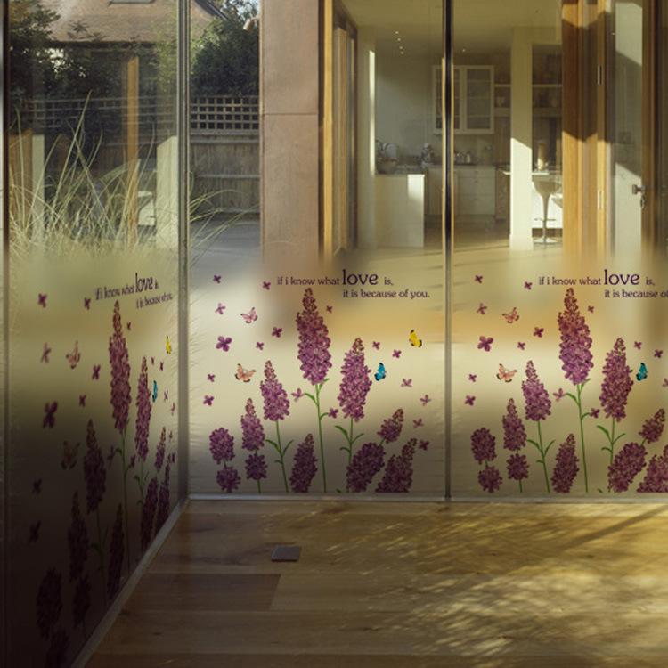 Decal dán kính hoa lavender tím