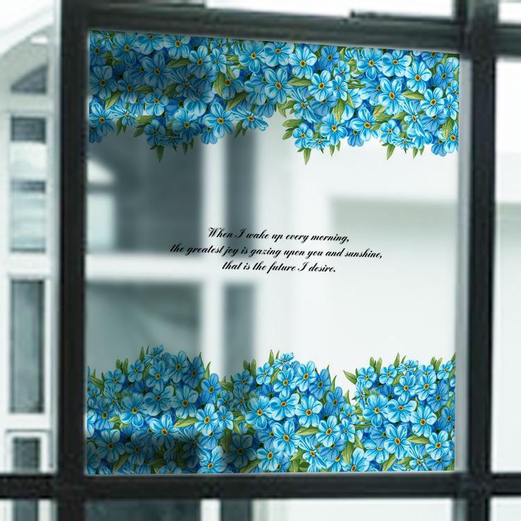 Decal dán kính hoa xanh 5 cánh