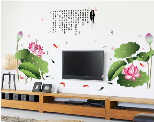 Decal dán tường đầm sen hồng 6