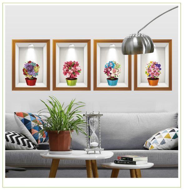 Decal bộ 4 tranh phong thủy bình hoa 4