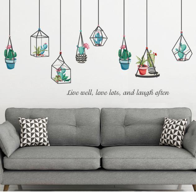 Decal tám chậu hoa xương rồng