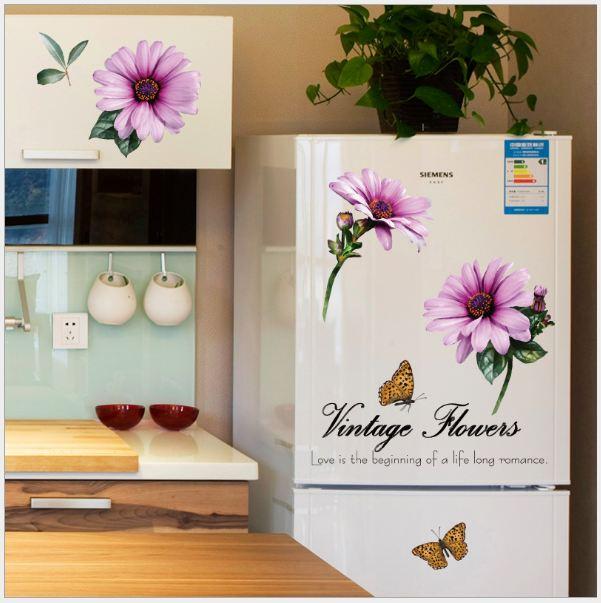 Decal dán tường hoa đồng tiền tím
