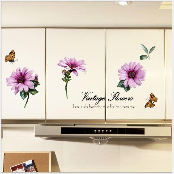 Decal dán tường hoa đồng tiền tím