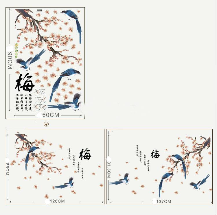 Decal dán tường Cành đào và chim én