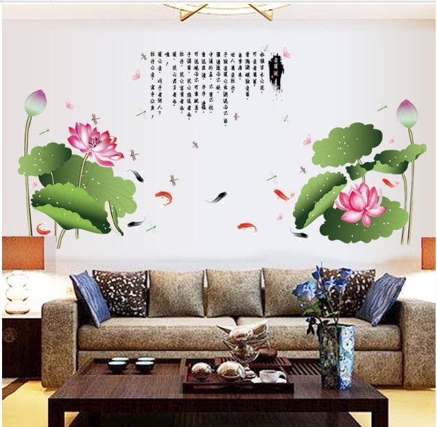 Decal dán tường đầm sen hồng 6
