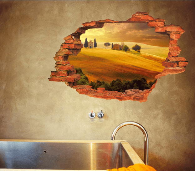 Decal 3D dáng tường Cửa sổ nắng chiều mẫu 3