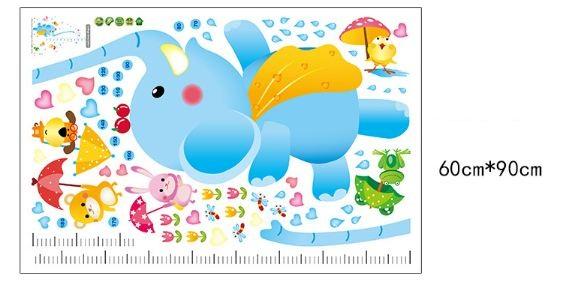 Decal dán tường thước đo voi xanh tinh nghịch