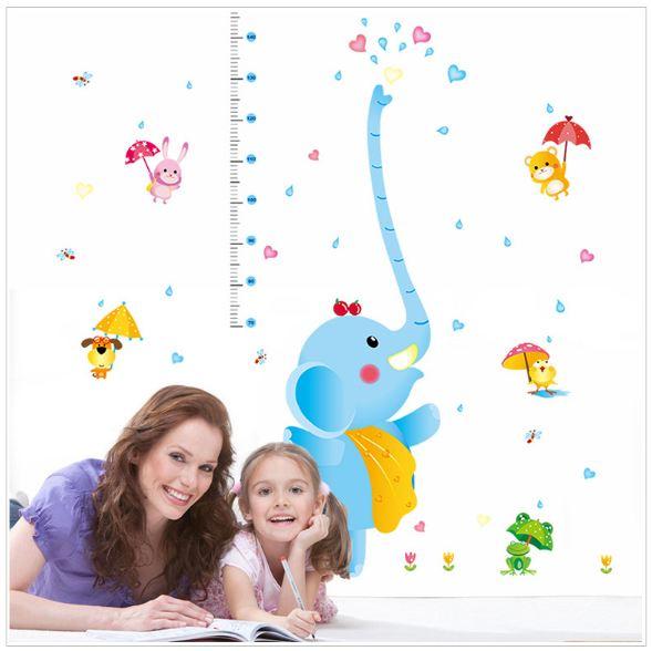 Decal dán tường thước đo voi xanh tinh nghịch
