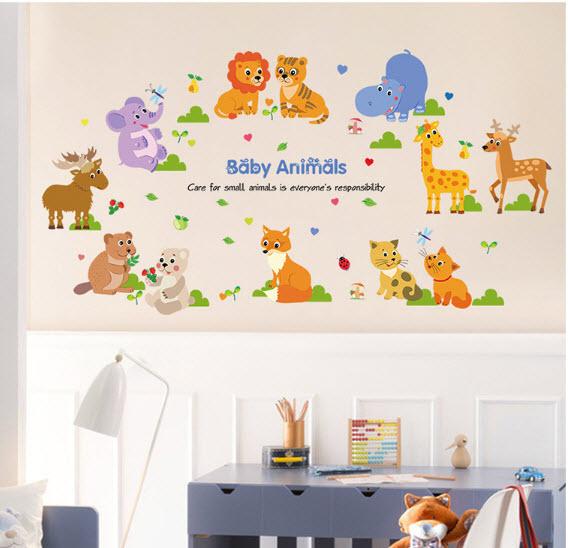 Decal dán tường vườn thú baby animals