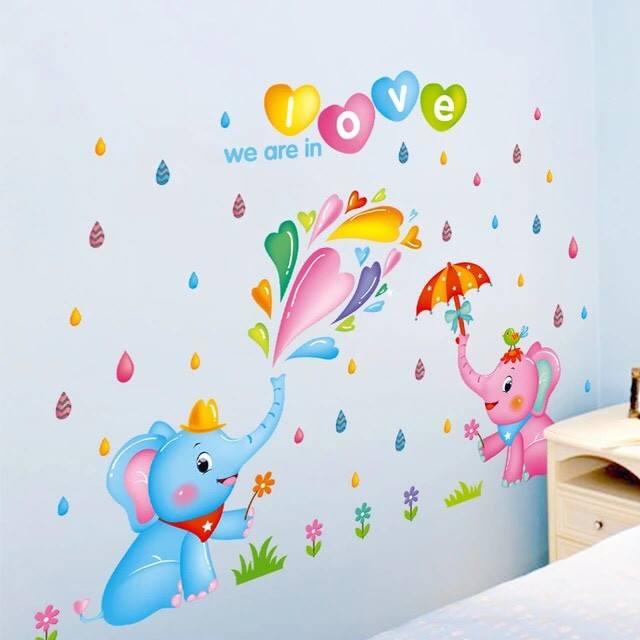 Decal dán tường đôi voi tinh nghịch