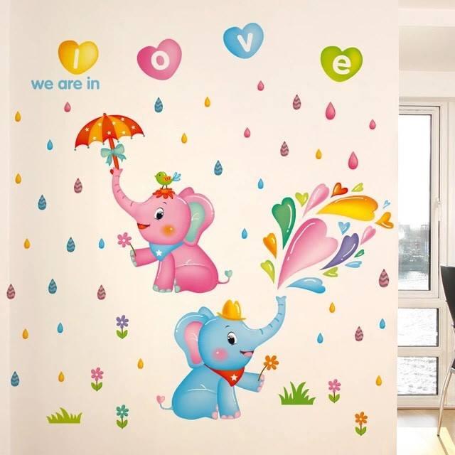 Decal dán tường đôi voi tinh nghịch