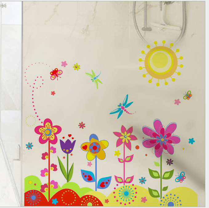 Decal kính mờ vườn hoa của bé