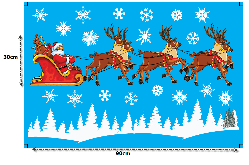 Decal dán tường Ông già Noel và đàn tuần lộc 02 (nền trắng đục)