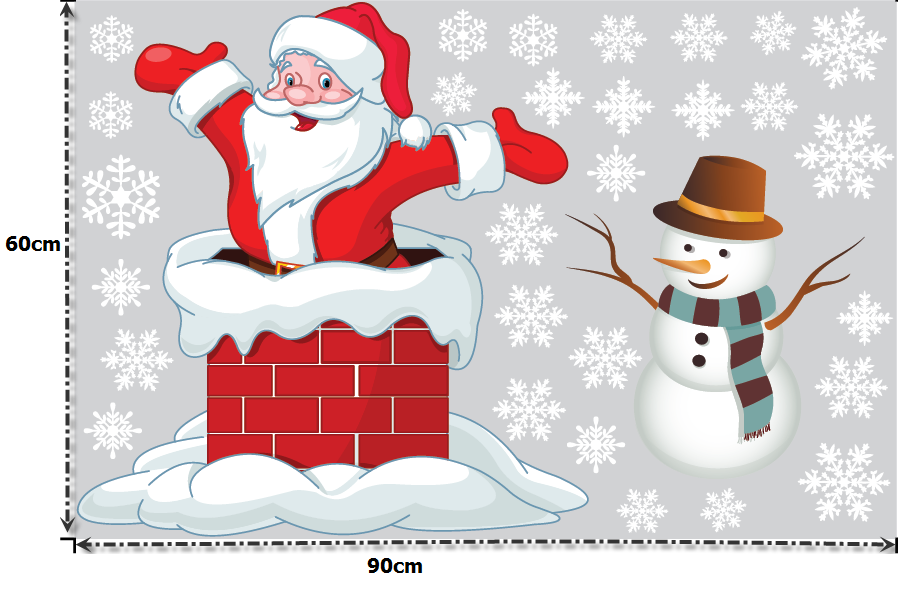 Decal dán tường Ông già Noel và người tuyết 02 (nền trắng đục)