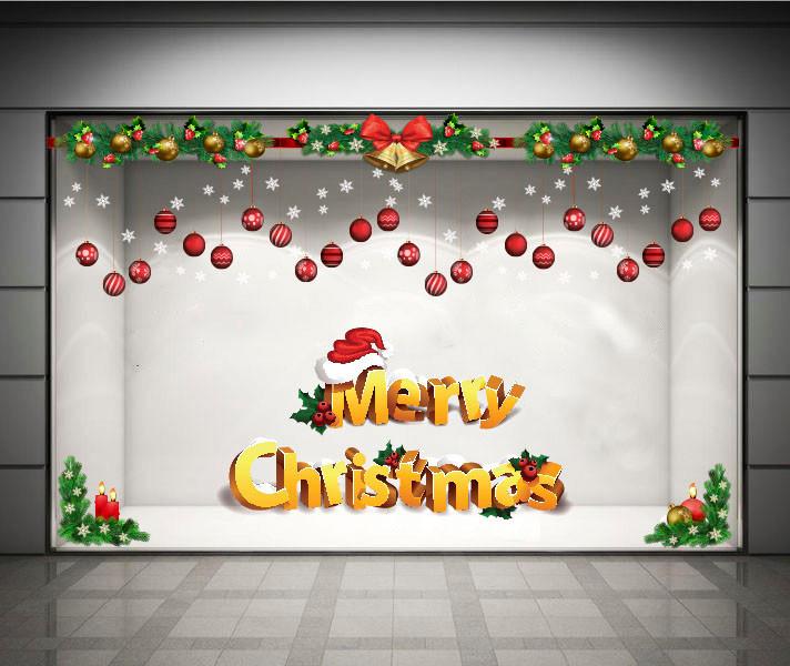 Decal dán tường Combo Merry christmas và dây treo quả cầu Noel