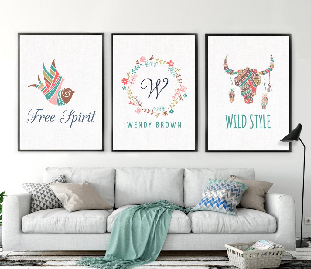 Tranh Treo Tường Chim Và Đầu Trâu Phong Cách Boho Nghệ Thuật