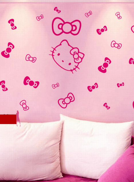 Decal dán tường Kitty và nơ xinh