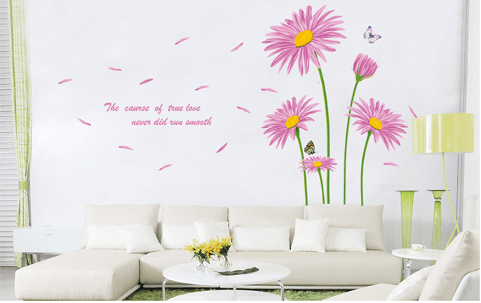 Decal dán tường hoa cúc tím