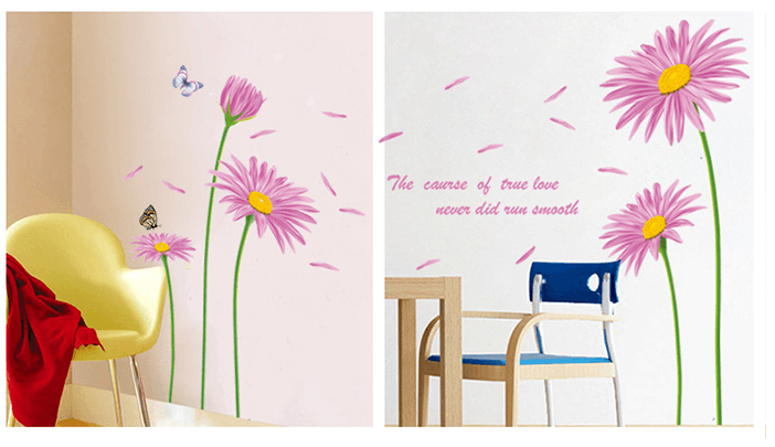 Decal dán tường hoa cúc tím