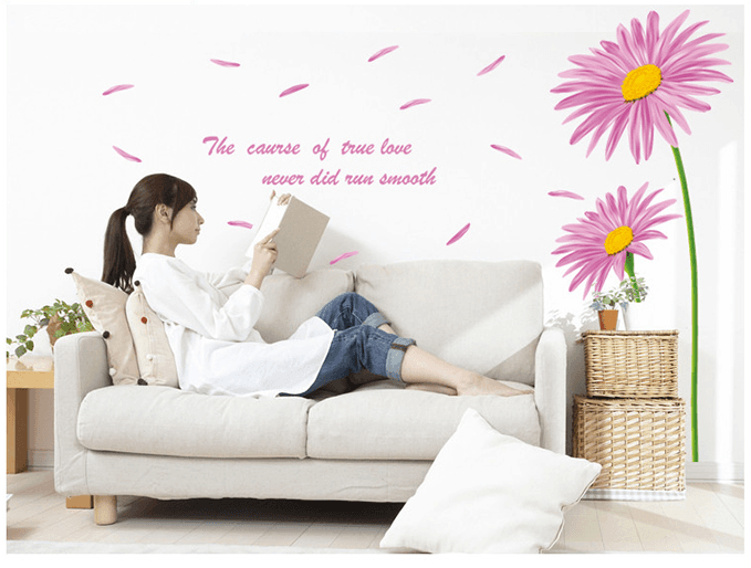 Decal dán tường hoa cúc tím