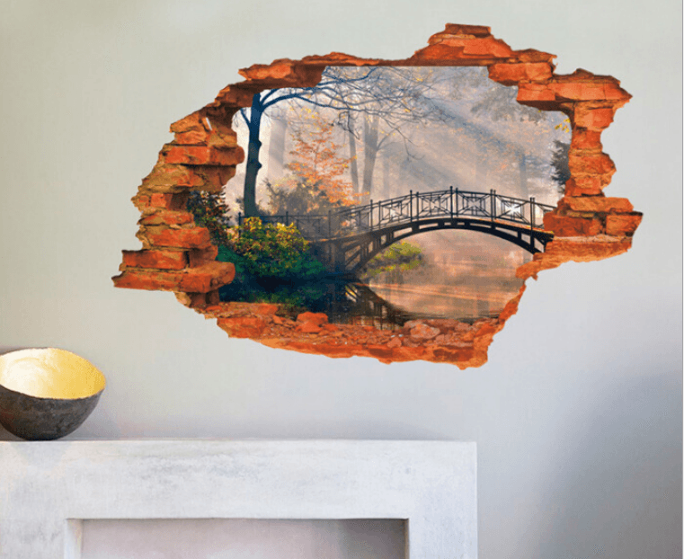 Decal hiệu ứng 3D cây cầu mùa thu 