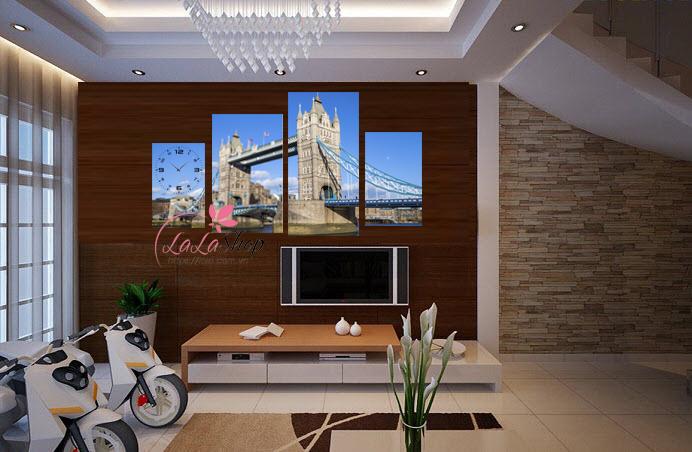Tranh đồng hồ cầu treo cách điệu