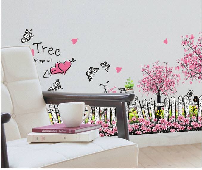 Decal dán chân tường hàng rào hồng