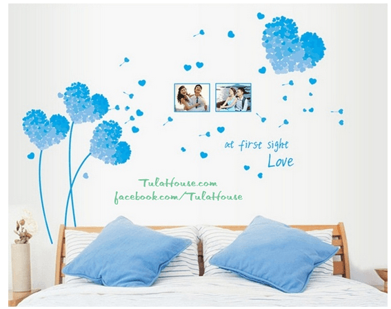 Decal dán tường trái tim xanh dương