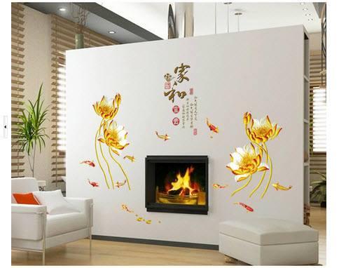 Decal dán tường hoa sen vàng